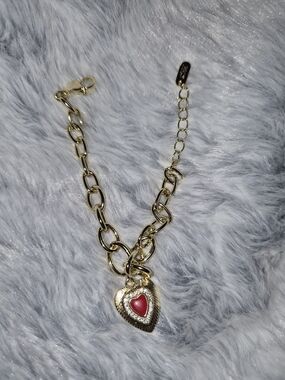 rolled gold        Gold Chain Heart Pendant Necklace with Red Enamel Accent